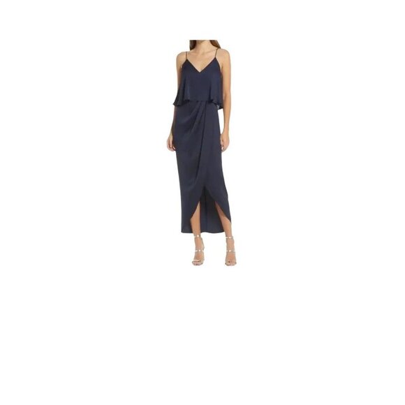Shona Joy Woman’s Luxe Cocktail Frill Dress Sapphire‎ SZ 2
